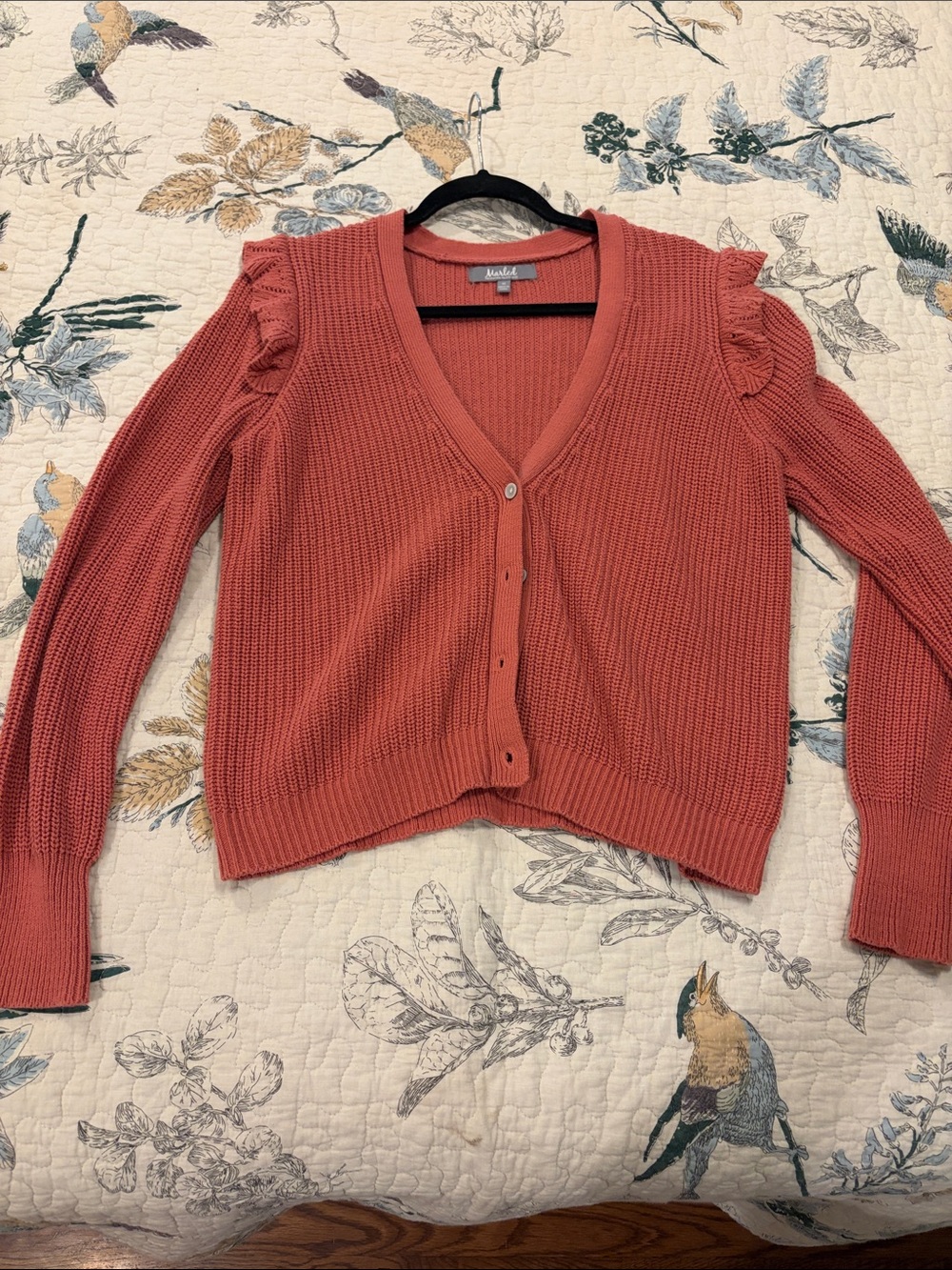 Marled Women's Rusty Rose Ruffle Sleeve Cardigan